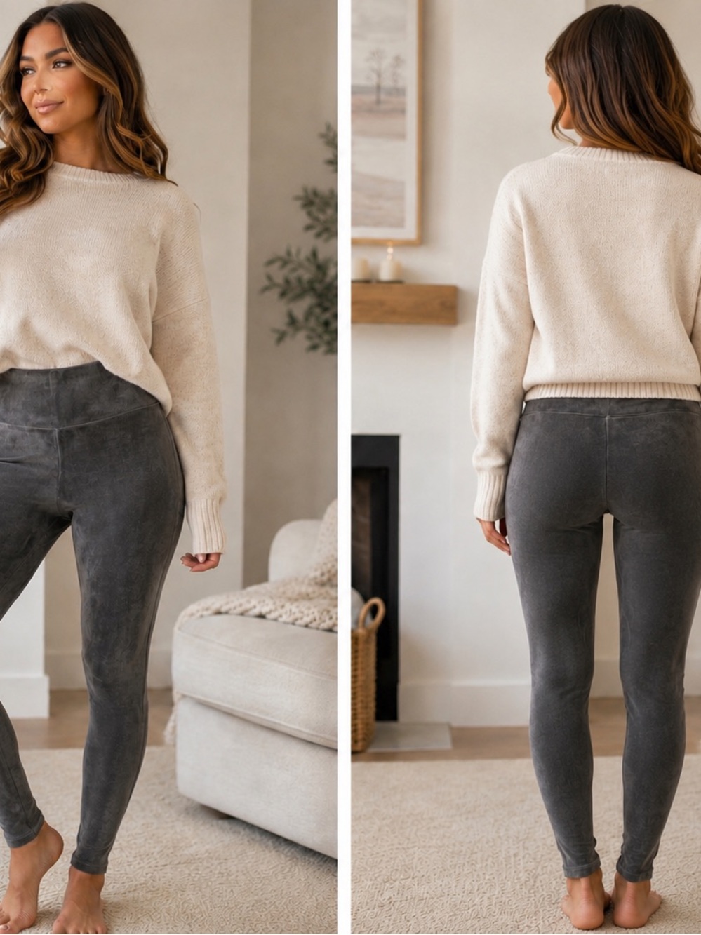 Pure Jill High-Waist Velour Leggings in Charcoal - Women